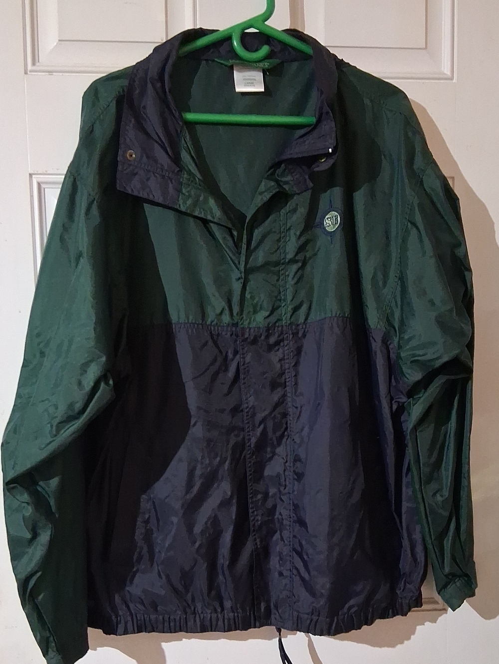 Men's Two-Tone Green and Navy Windbreaker Jacket